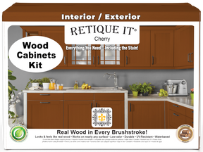 Retique It® Wood'n Cabinet Kit with 48 cherry-colored, smooth door stain for kitchen cabinets, front view.