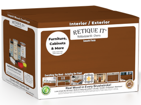 Retique It Multi-purpose Smooth Finish Kit in cherry for exterior wood projects, includes four large top coat containers.