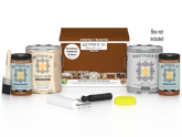 Retique It Cherry multi-purpose wood finish kit with four large exterior top coat bottles and application tools in a box.
