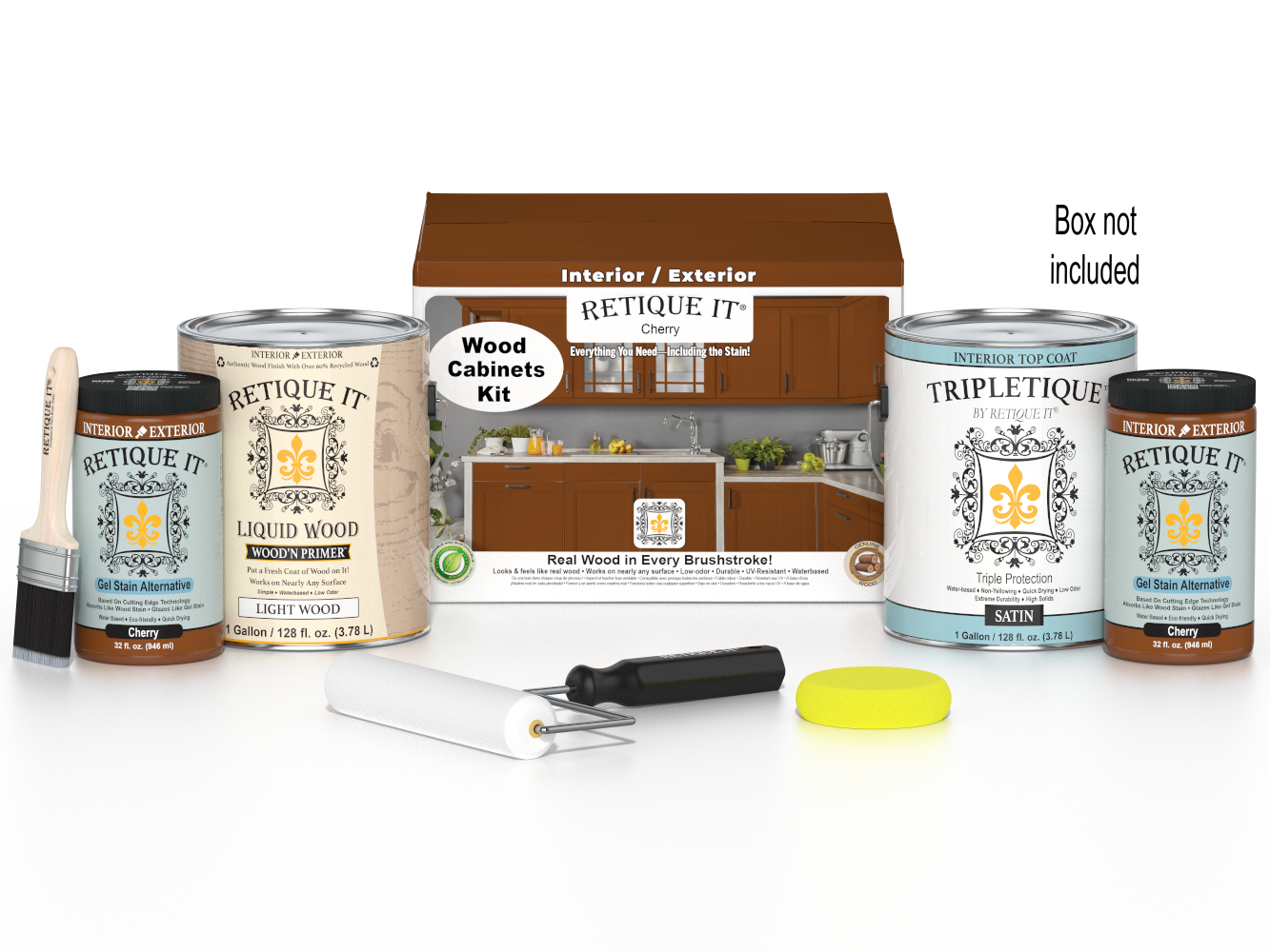Retique It® Wood'n Cabinet Kit with 48 cherry-colored doors, smooth finish, stain for woodworking and cabinet projects.