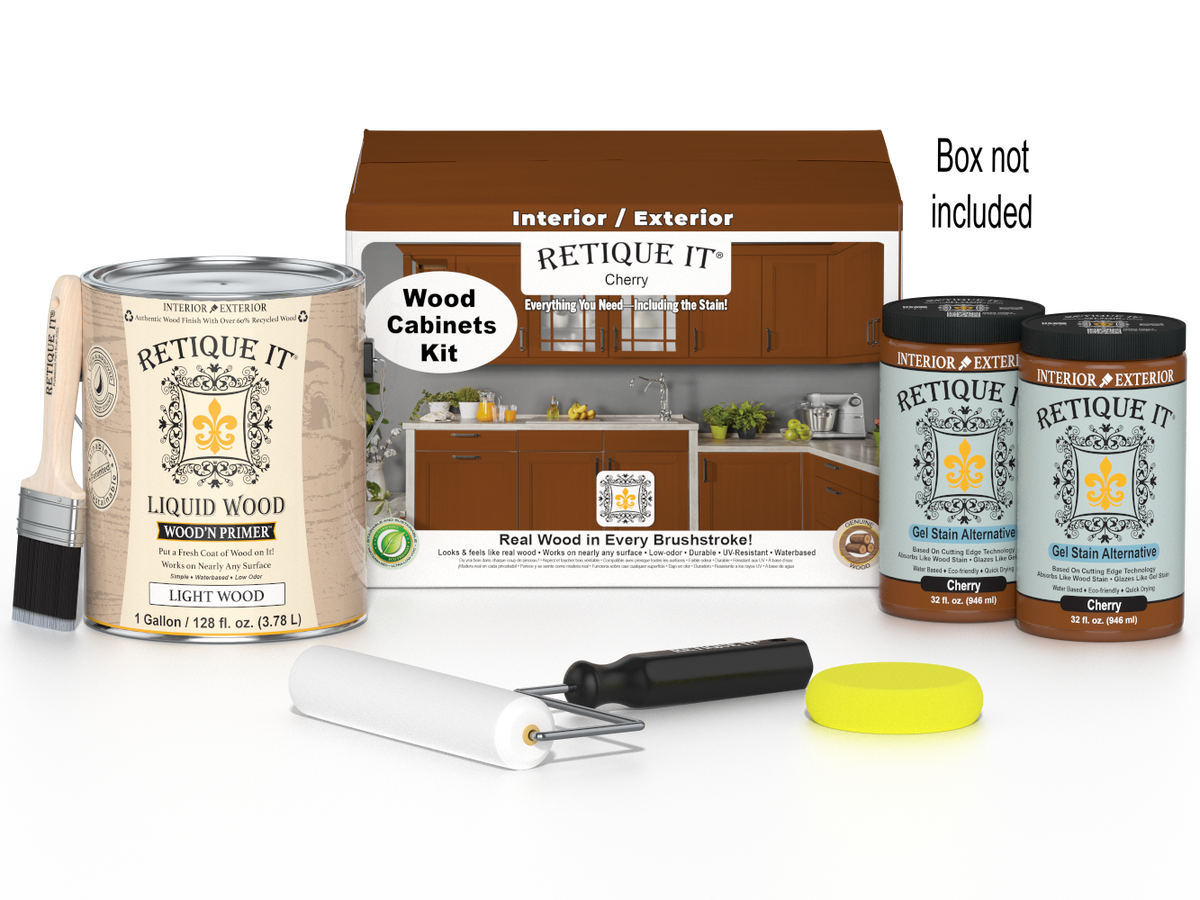 Retique It® Wood'n Cabinet Kit with 48 cherry-colored smooth doors for cabinetry staining and finishing.