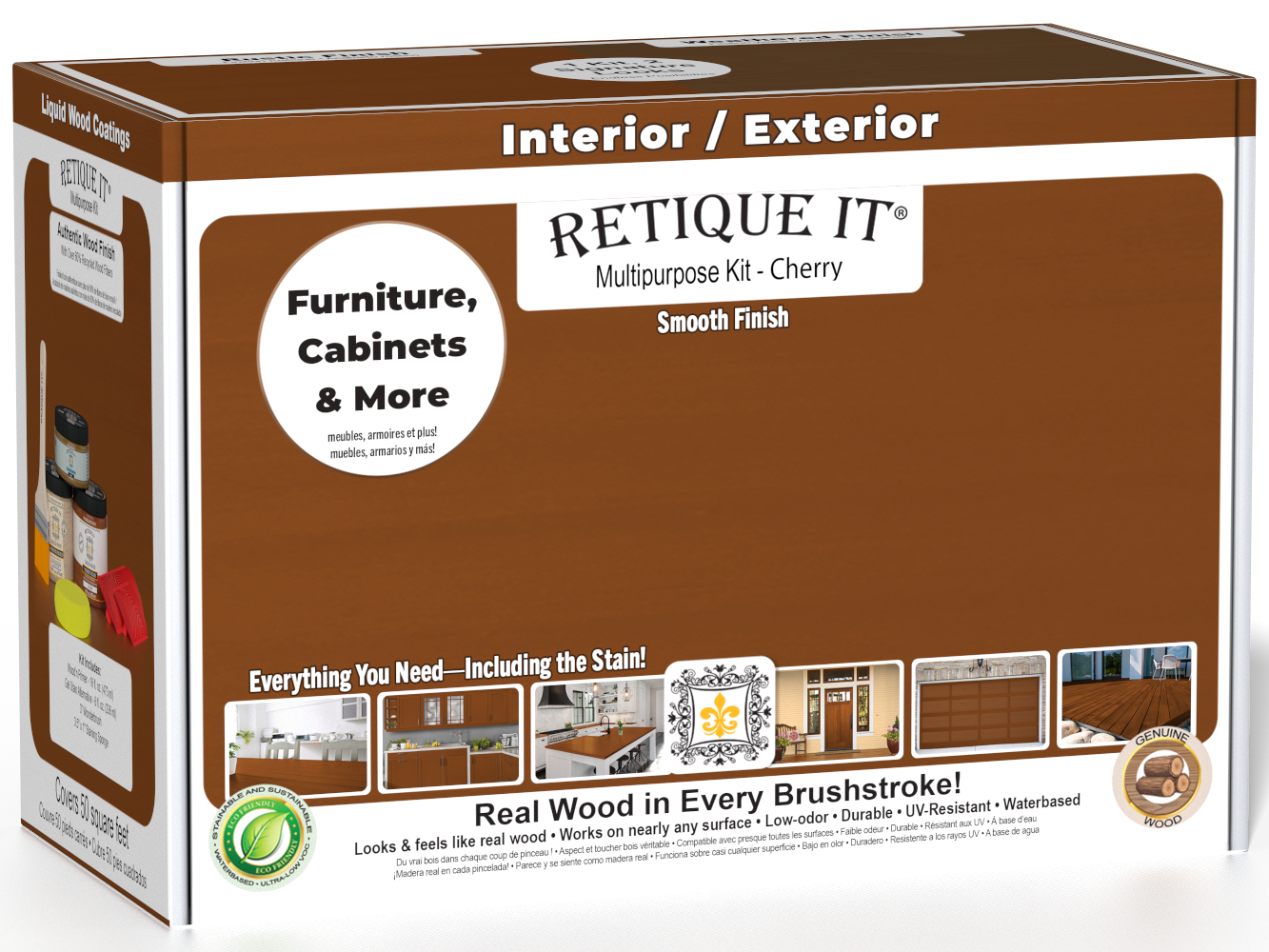 Retique It® Multi-purpose Smooth Finish Kit (Med) in Cherry, wood finishing kit with brush and supplies for furniture repair.