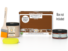 Retique It® wood finish kit in cherry, medium size, with smooth finish and tools for multi-purpose wood furniture and craft projects.