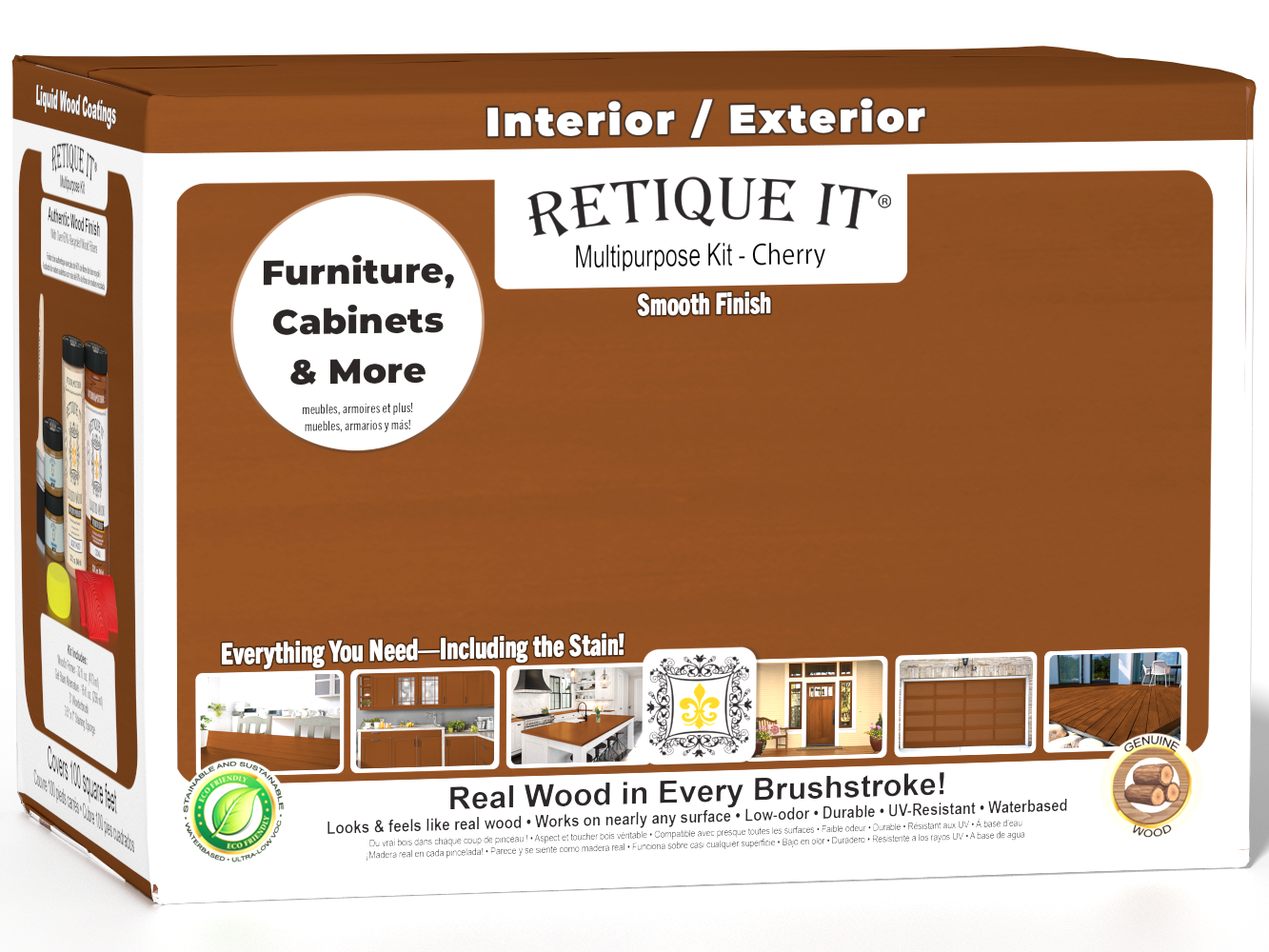 Large Cherry Multi-purpose Smooth Finish Kit by Retique It with exterior top coat, matte finish, for wood furniture and projects.