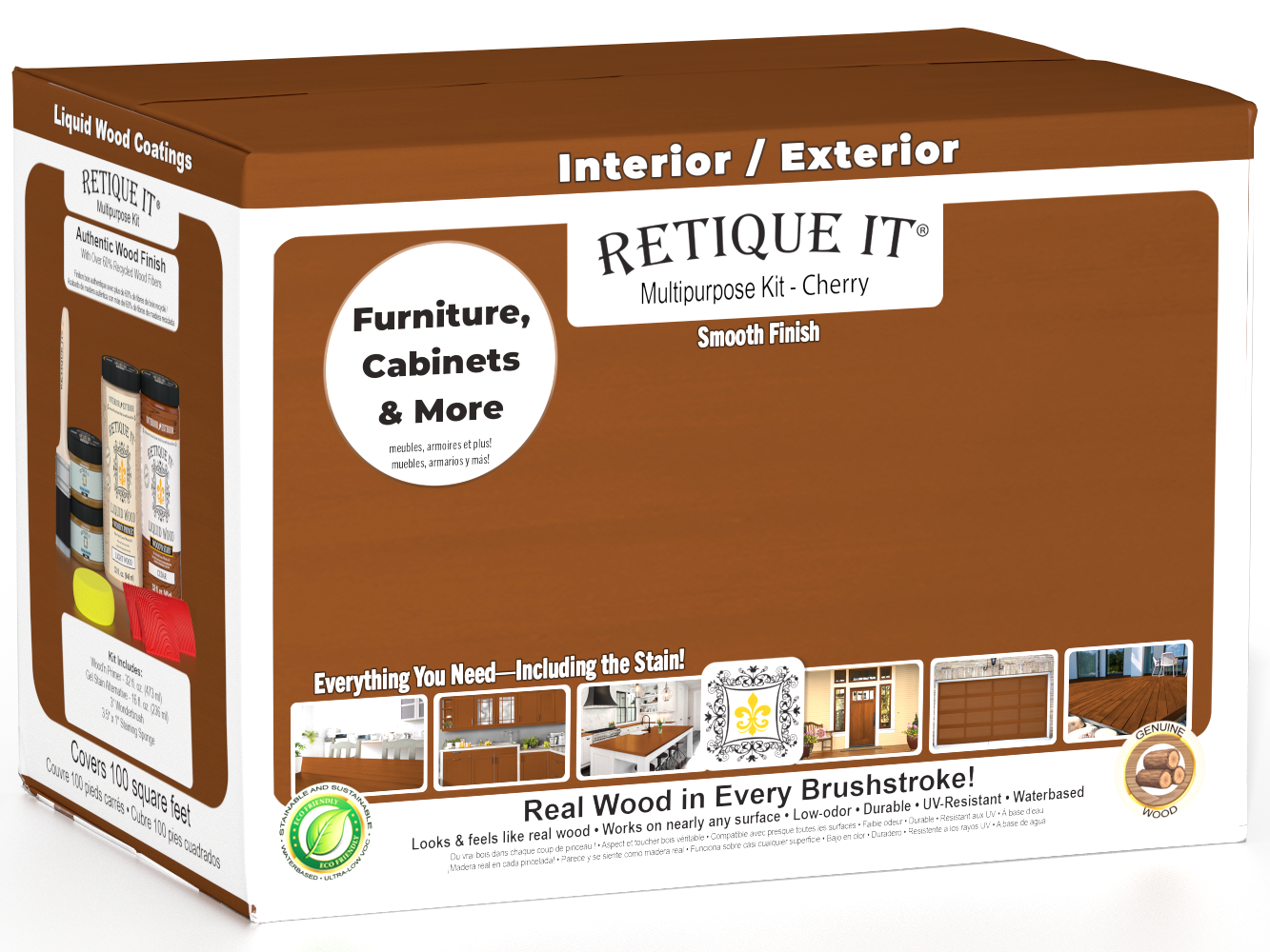Retique It Multi-purpose Smooth Finish Kit (Large) in Cherry for exterior wood surfaces with a matte top coat.