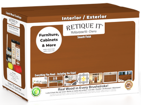 Retique It Multi-purpose Smooth Finish Kit (Large) in Cherry for exterior wood surfaces with a matte top coat.