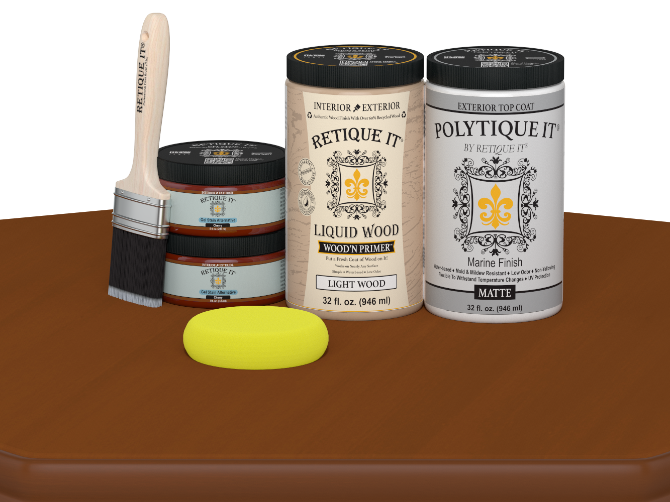 Large Cherry wood finish kit with matte top coat from Retique It for exterior projects, including smooth finish components.