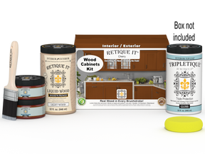 Retique It® Wood'n Cabinet Kit in Cherry with 12 smooth doors, showing stain application on cabinet surfaces.