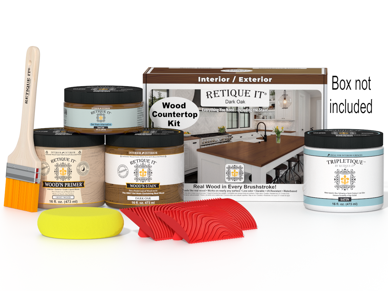 Dark oak stain kit for kitchen island countertops by Retique It®, featuring a ready-to-use stain for wood surface enhancement.