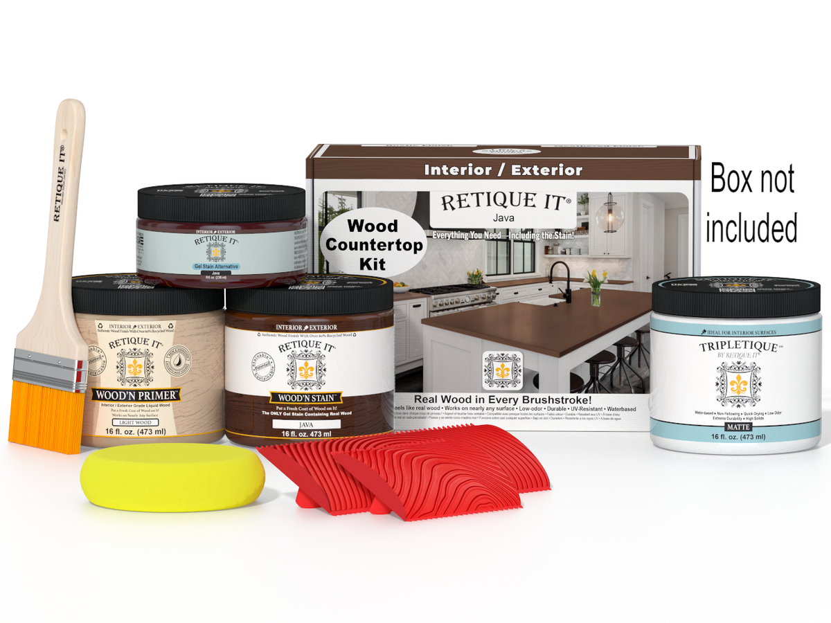 Retique It® Java countertop kit for kitchen islands, includes stain products for custom kitchen island staining and finishing.