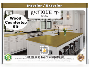 Retique It® Old Oak stained kitchen island countertop kit showing a smooth wooden surface with a warm oak finish.