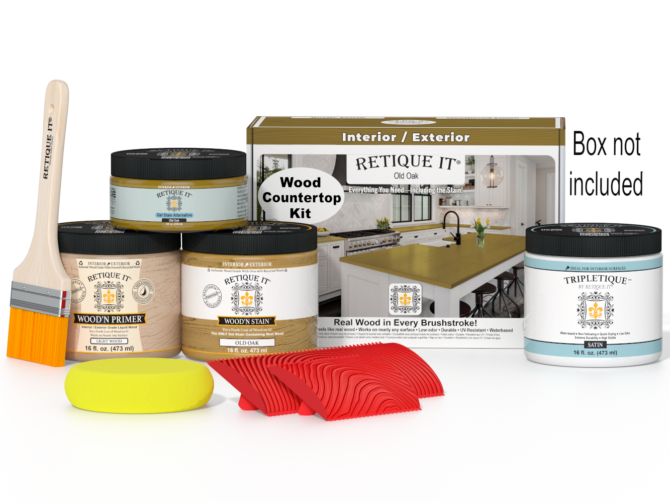 Retique It® Old Oak stain countertop kit for kitchen islands, featuring natural wood grain and durable finish.