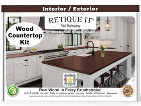 Red mahogany stained kitchen island countertop kit by Retique It® with a smooth, polished surface and modern design.