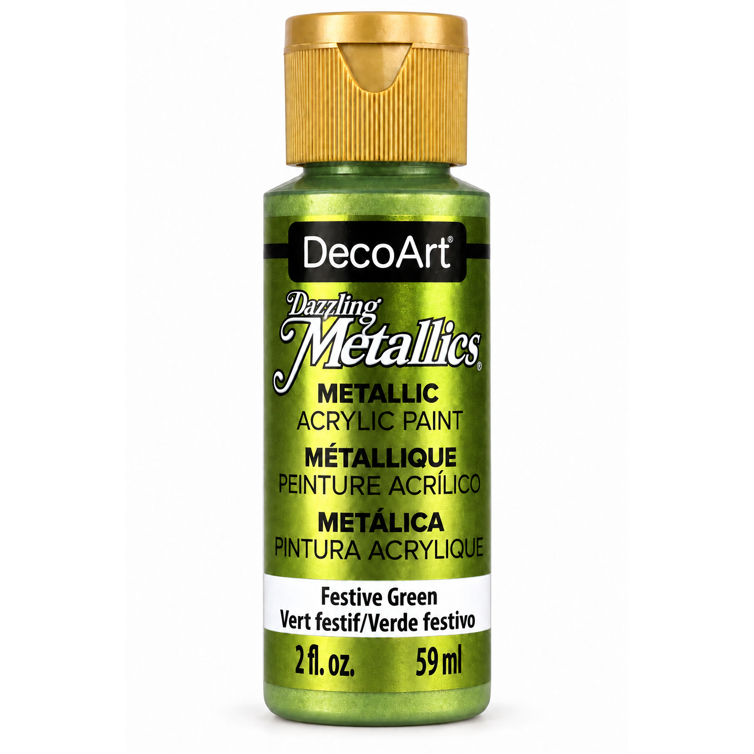 DecoArt Dazzling Metallics Festive Green acrylic paint, 2 oz bottle