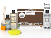 Retique It Dark Oak exterior wood finish kit with gloss top coat, includes applicator tools and protective packaging.