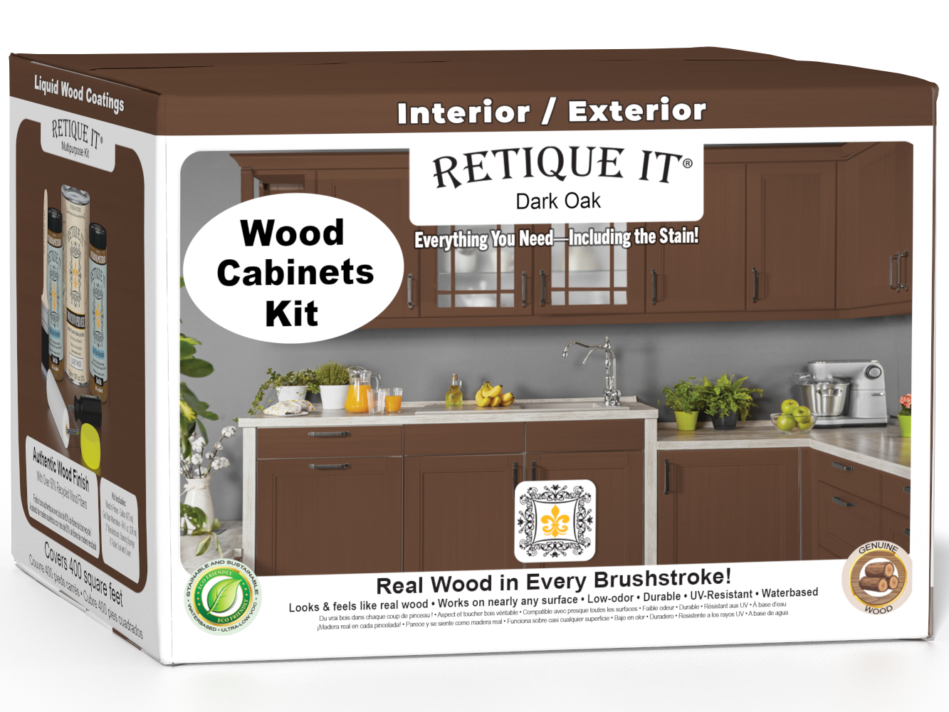 Dark oak Wood'n Cabinet Kit with 48 smooth doors from Retique It®, featuring stain finishes for a sleek, modern kitchen look.