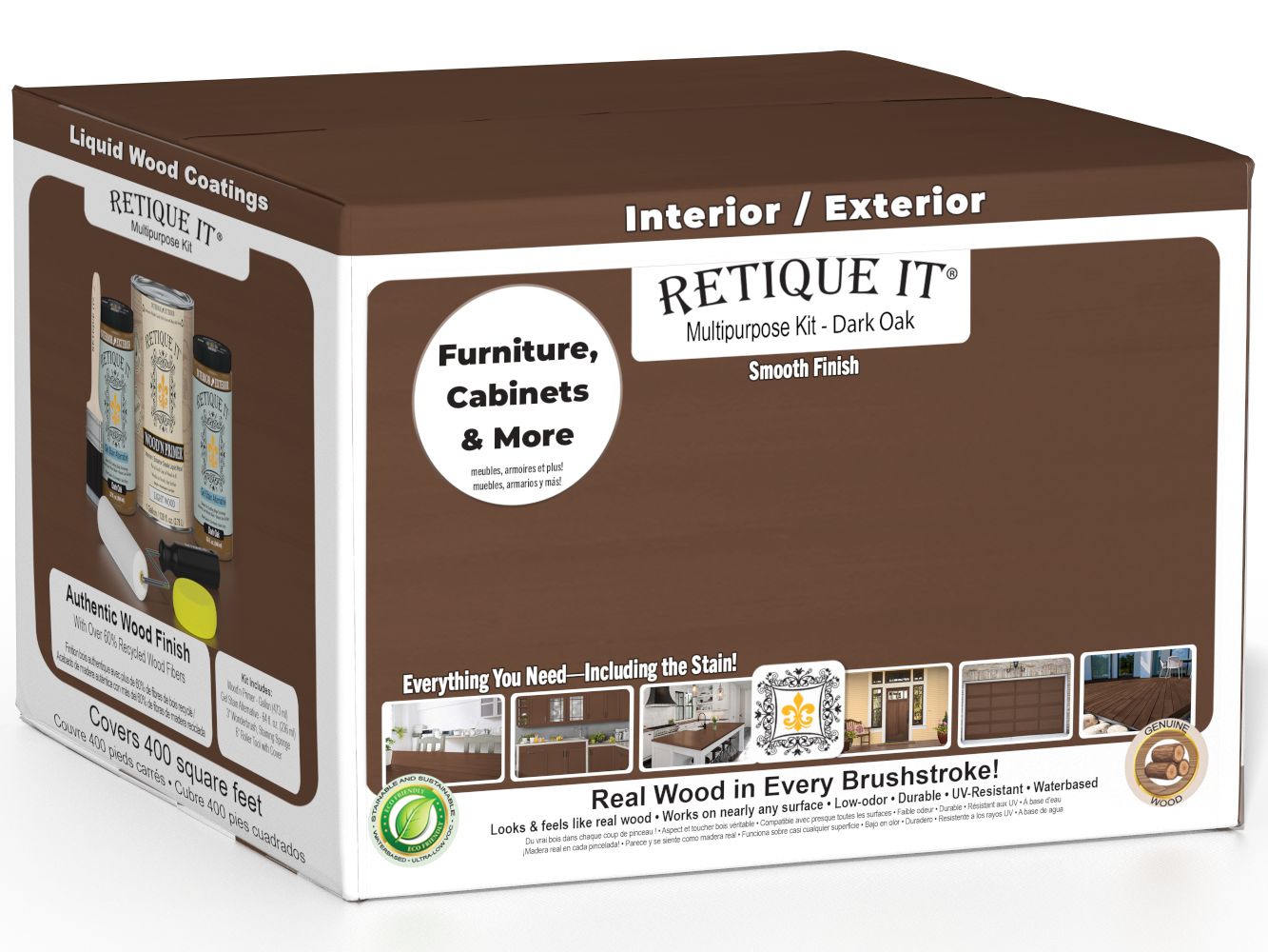 Retique It® Multi-purpose Smooth Finish Kit (4x Large) in Dark Oak for interior wood surfaces with matte top coat.