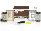 Retique It Dark Oak multi-purpose wood finish kit with four large bottles of interior top coat, displayed in a box.