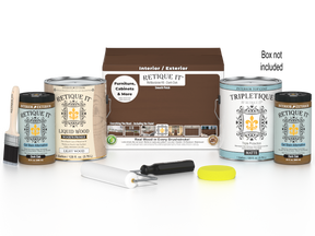 Retique It® Multi-purpose Smooth Finish Kit with 4 dark oak interior top coat bottles and applicator tools in a box.