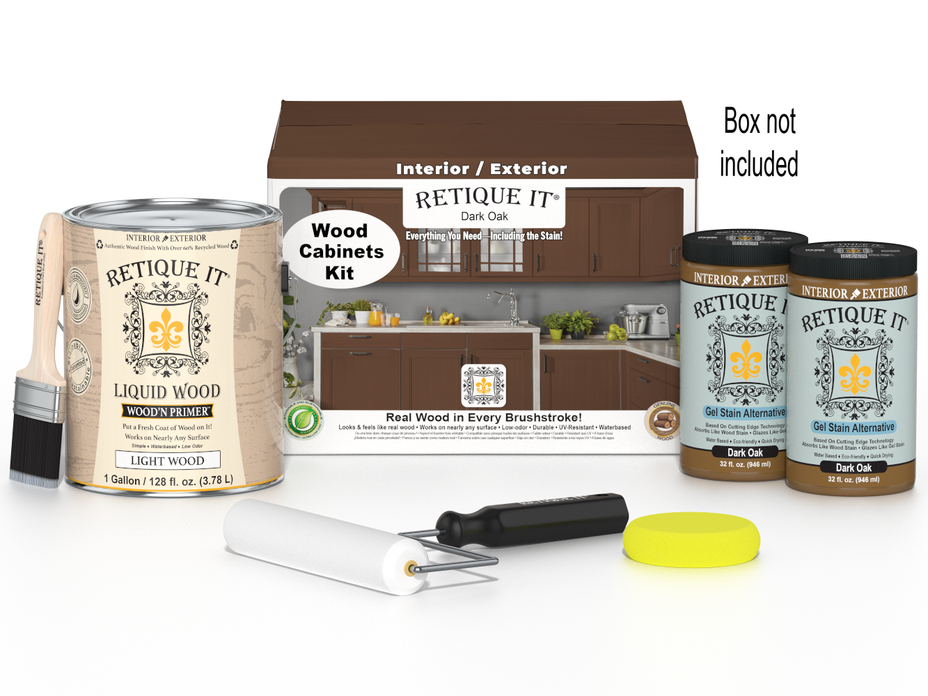 Dark oak Wood'n Cabinet Kit with 48 smooth doors, stain finish by Retique It® for stylish kitchen or bathroom cabinetry.