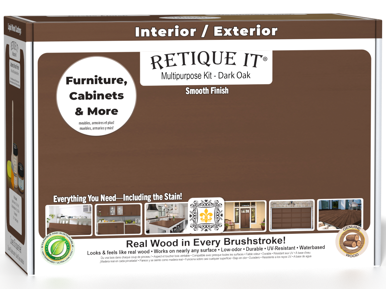 Retique It® Multi-purpose Smooth Finish Kit in Dark Oak, medium size, with wood finish tools and supplies in a box.