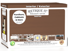 Large Dark Oak Wood'n Finish Kit by Retique It® with smooth finish, including multiple application tools and materials in a box.