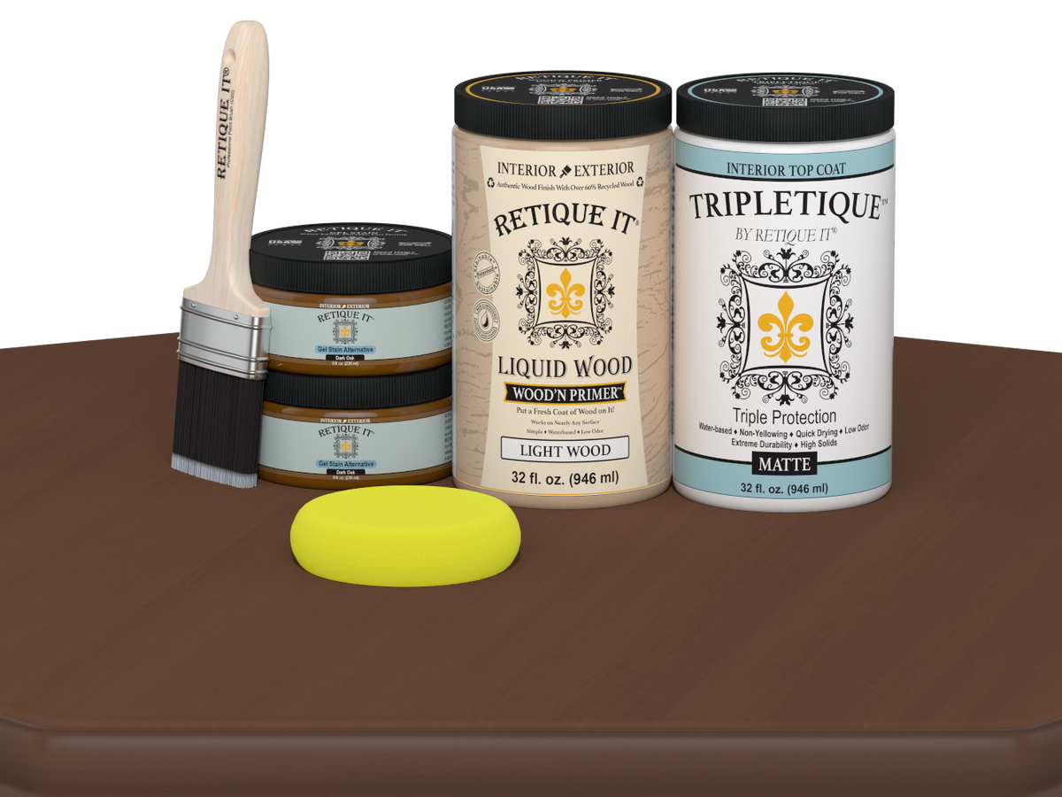 Retique It® Large Dark Oak Multi-purpose Smooth Finish Kit for interior top coat, satin wood finish, wood'n finish kit.