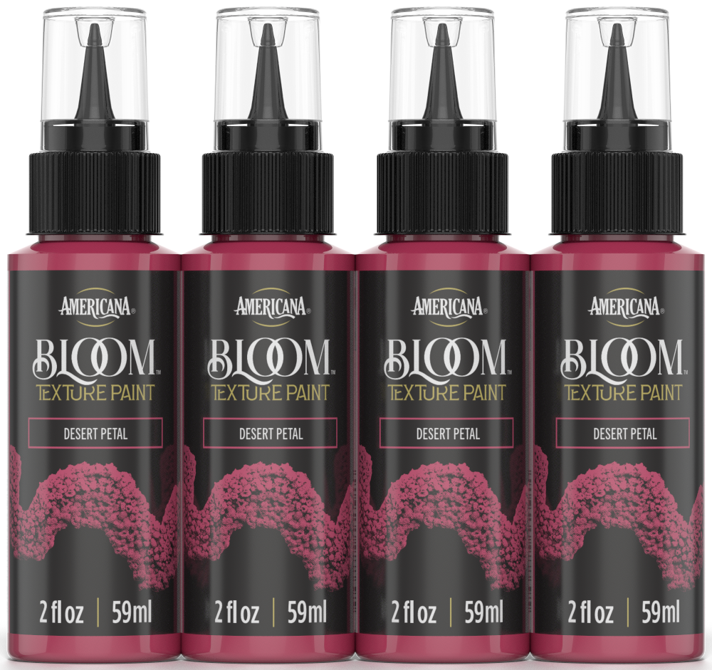 Retique It® Bloom Texture Paint 4-pack in Desert Petal, showing textured paint tubes with vibrant, earthy color finish.