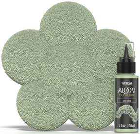 Retique It® Bloom Texture Paint 4-pack in mint green, showing textured paint tubes with a matching swatch.