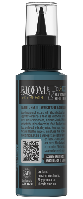 Retique It® Bloom Texture Paint 4-pack in Patina Teal, showcasing textured paint bottles on a white background.