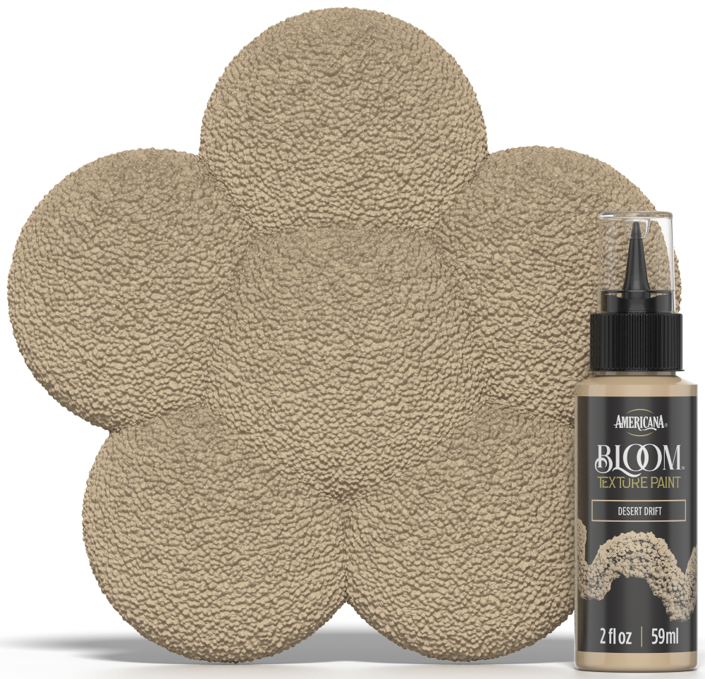 Retique It Bloom Texture Paint 4-pack in Desert Drift, showcasing textured paint swatches and sample application.