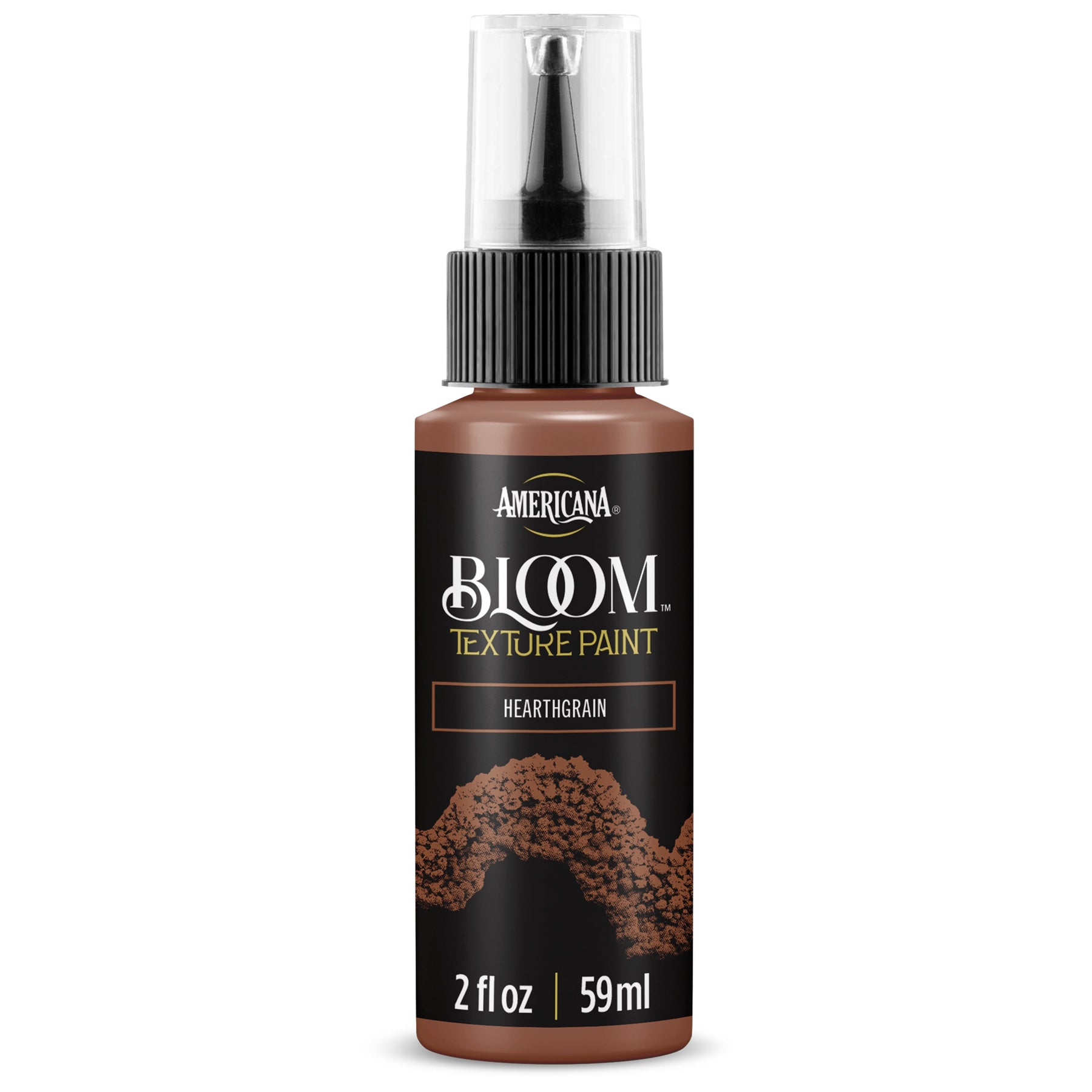 DecoArt Bloom Texture Paint in Hearthgrain color, showcasing textured paint application on a surface with a rustic, warm finish.