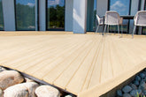 Retique It Multi-purpose Smooth Finish Kit in White Oak for exterior wood surfaces, featuring a sleek, even top coat on decking.