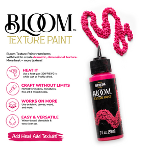 DecoArt Bloom Texture Paint in Desert Petal with textured surface and vibrant color, shown on a decorative art project.