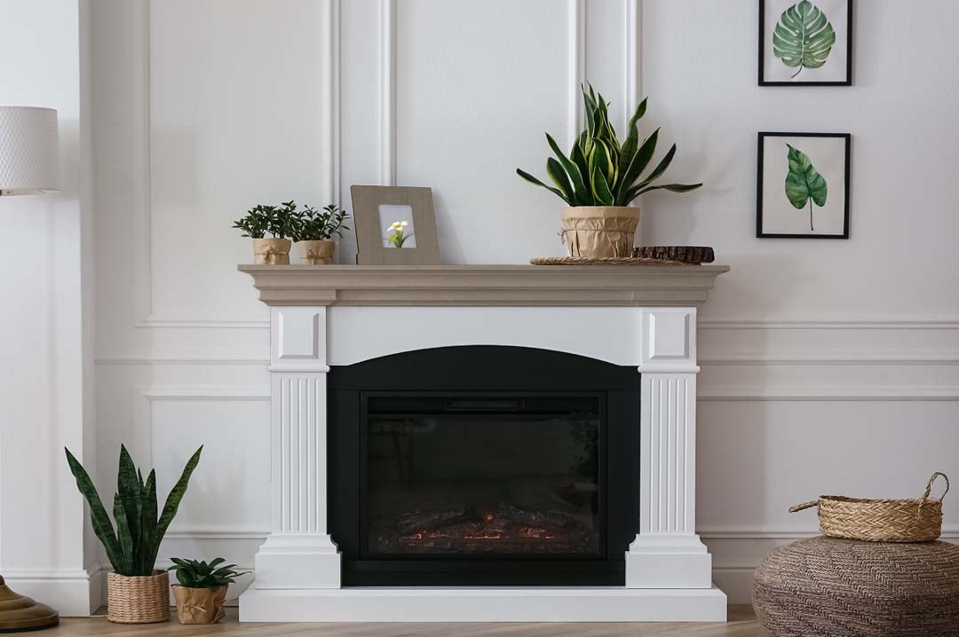Retique It wood finish kit with four large Harbor Gray interior top coat bottles for smooth fireplace mantle refinishing.