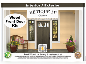 Retique It Wood'n Finish Front Door Kit in Charcoal stain, featuring a natural wood grain look for front door renovation.