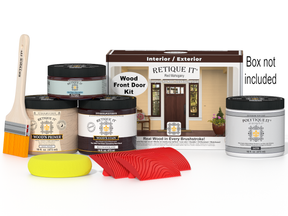 Retique It® Wood'n Finish front door kit in Red Mahogany stain, featuring a natural wood grain appearance and stain application.