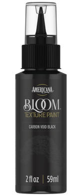 DecoArt Bloom Texture Paint in Carbon Void Black, showing front view with textured black finish on a smooth surface.