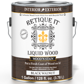 Retique It Liquid Wood Wood'n Stain in Black Walnut, 128 oz, showcasing the front view of the stain container with label details.