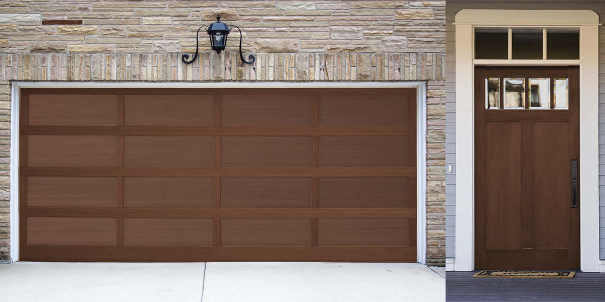 Large Java wood finish kit from Retique It for exterior garage door, featuring smooth, glossy top coat for a polished look.