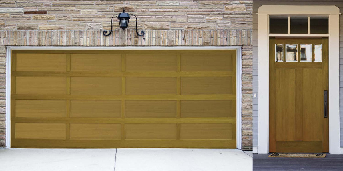 Retique It Multi-purpose Smooth Finish Kit in Old Oak for garage doors, featuring exterior gloss top coat on wood surface.