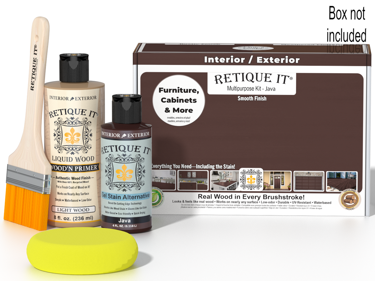 Retique It® Multi-purpose Smooth Finish Kit in Java, wood finish kit with natural wood grain and smooth surface for furniture projects.