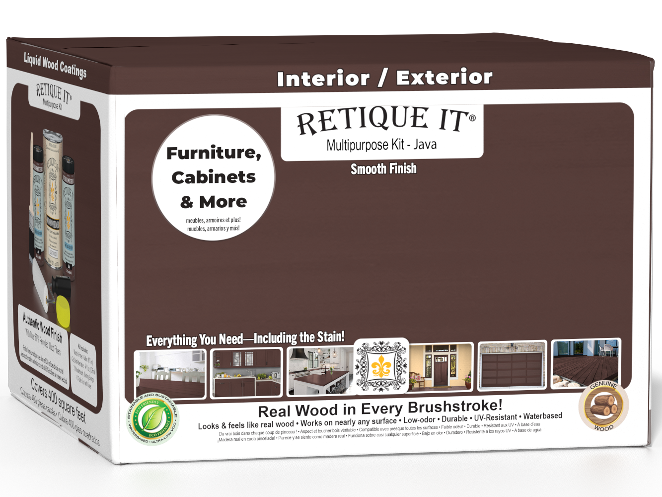 Retique It® Multi-purpose Smooth Finish Kit in Java, 4-piece wood finishing set with smooth, natural finish and easy application.