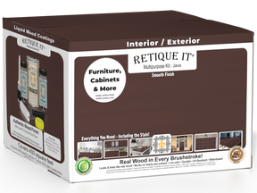 Retique It® Multi-purpose Smooth Finish Kit in Java, 4-piece wood finish set with smooth finishing tools and product packaging.