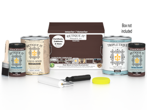 Retique It® Wood'n Finish Kit in Java, 4-piece satin interior top coat set with smooth finish for wood furniture or surfaces.