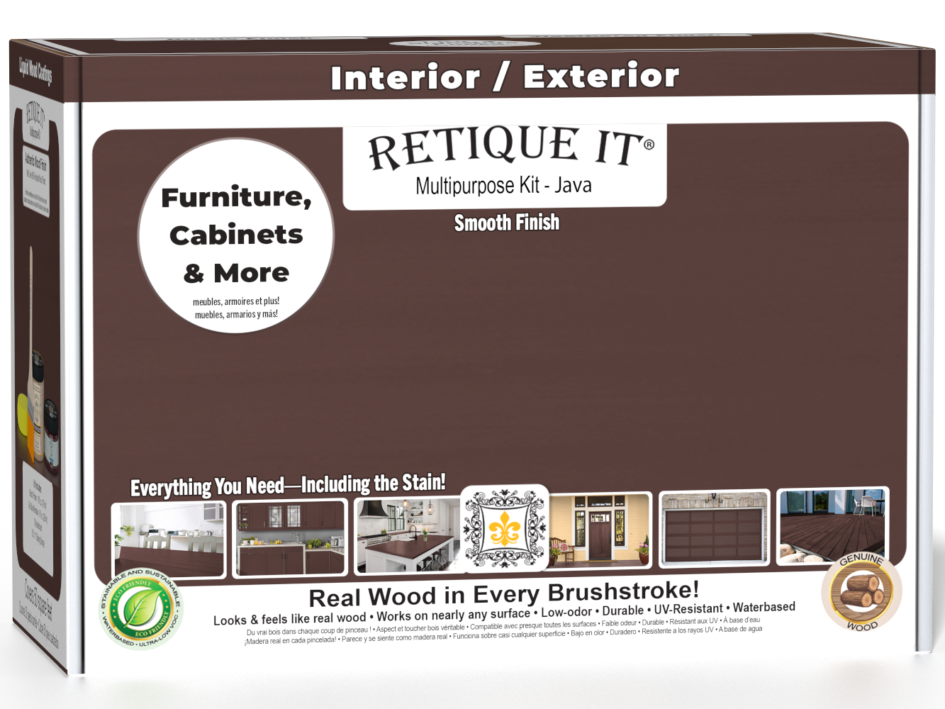 Retique It® Multi-purpose Smooth Finish Kit (Med) in Java for interior wood projects, featuring a matte top coat.