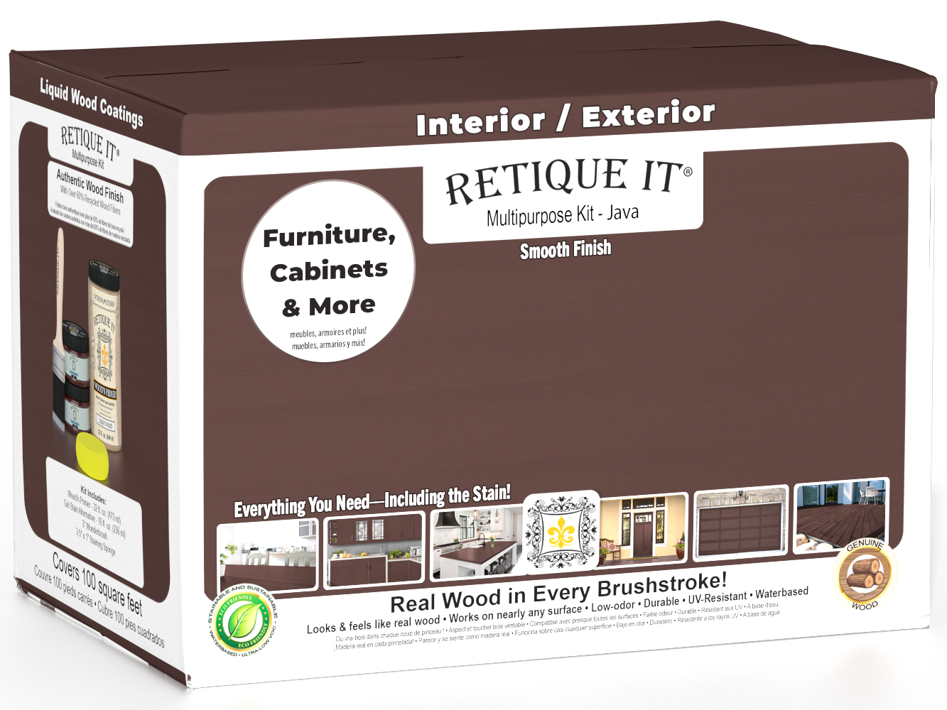 Large Java Multi-purpose Smooth Finish Kit by Retique It® for wood finishing, includes tools for a sleek, smooth wood surface.