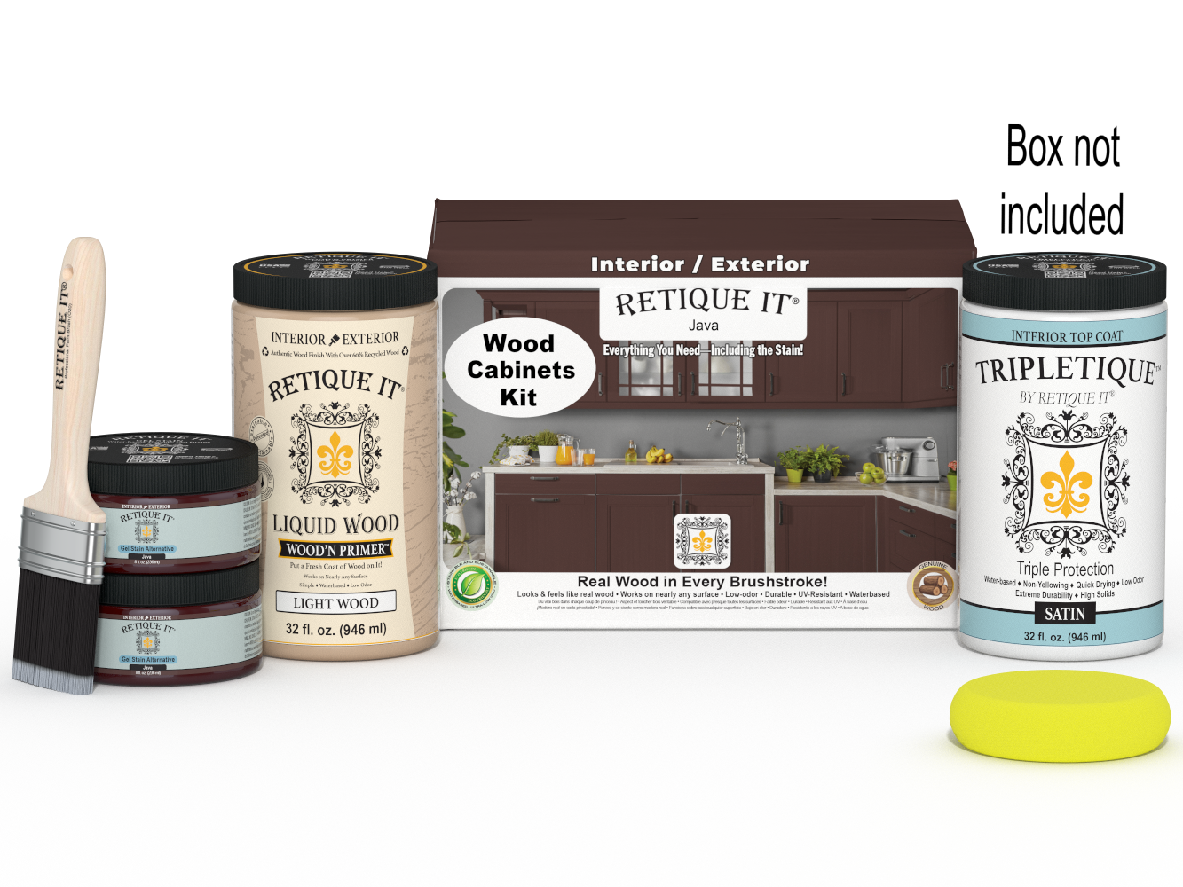 Retique It® Wood'n Cabinet Kit with 12 smooth Java-stained doors for a stylish, uniform kitchen or bathroom cabinet upgrade.