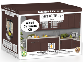 Retique It® Wood'n Cabinet Kit Java stain with 24 smooth doors for cabinets, showcasing a rich, natural wood finish.