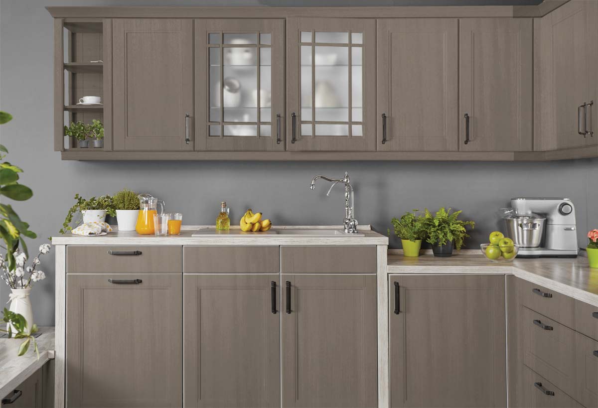 Retique It Multi-purpose Smooth Finish Kit for interior wood cabinets in Harbor Gray, includes four large top coat bottles.